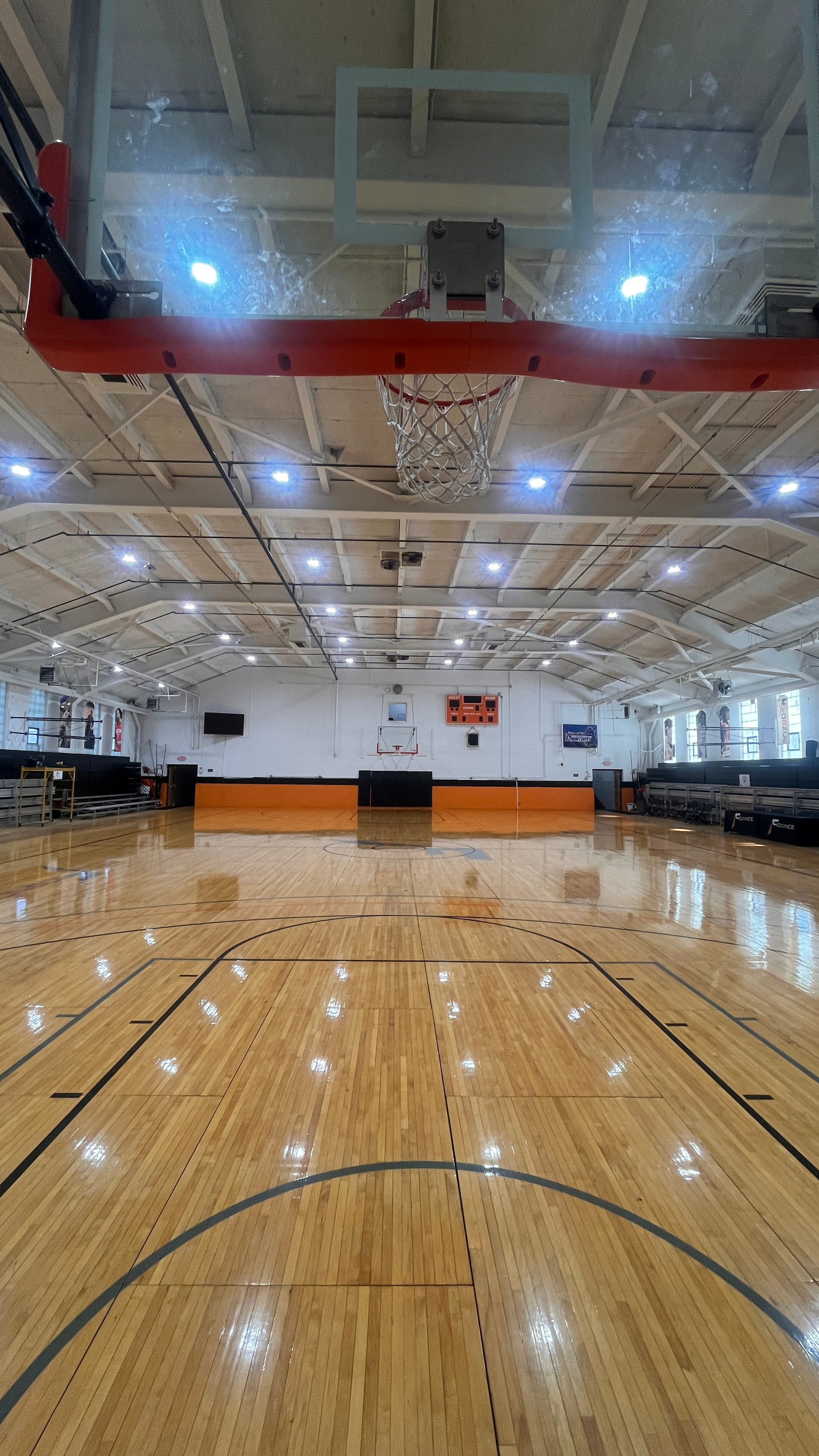 The FiDonce gym in Chester, PA — full court, hardwood, regulation hoops